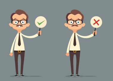 Doğru ve yanlış elinde ofis çalışanı