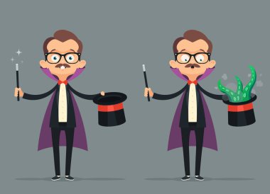 İllüzyonist Holding sihirli sopa ve korkutucu Tentacles ile ipek şapka