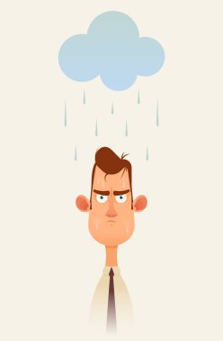 Huysuz adam yağmurlu bulut altında ayakta