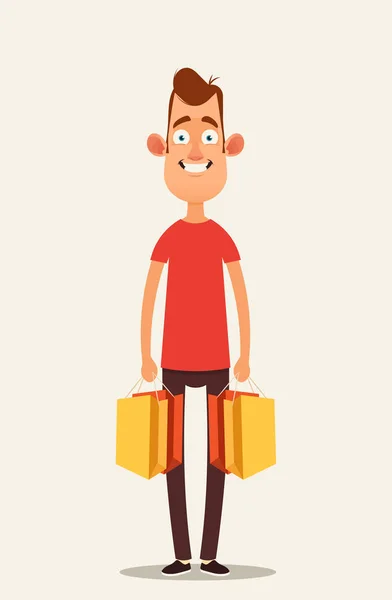 Kreslená postava drží nákupní tašky — Stockový vektor