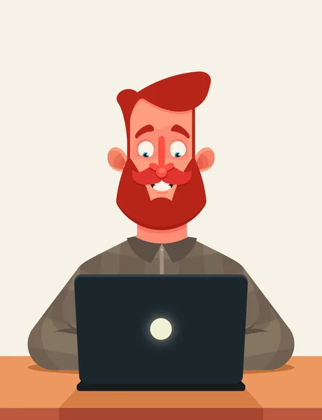 Oturma ve Laptop ile çalışma komik karakter — Stok Vektör