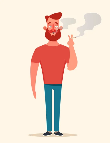 Çizgi adam sigara sigara — Stok Vektör