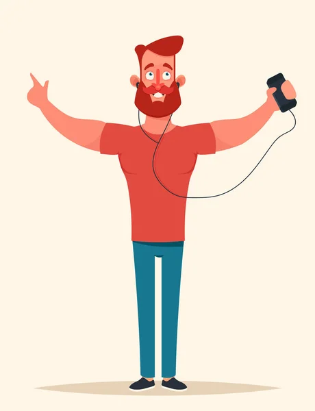 Glücklicher Mann mit Telefon und Musik — Stockvektor