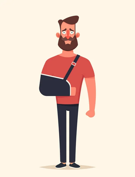 Triste homme avec bras cassé — Image vectorielle