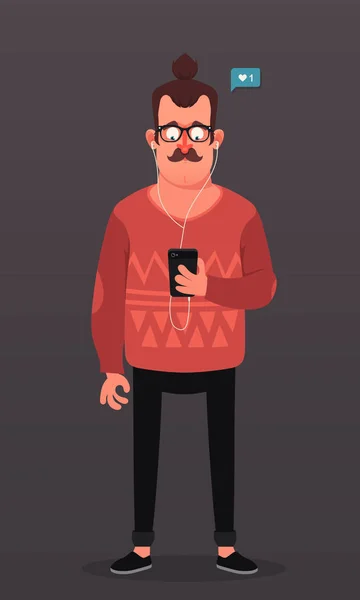 Young Hipster with Phone — Stock Vector