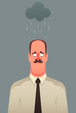 Yağmur bulutu altında duran üzgün ofis çalışanı