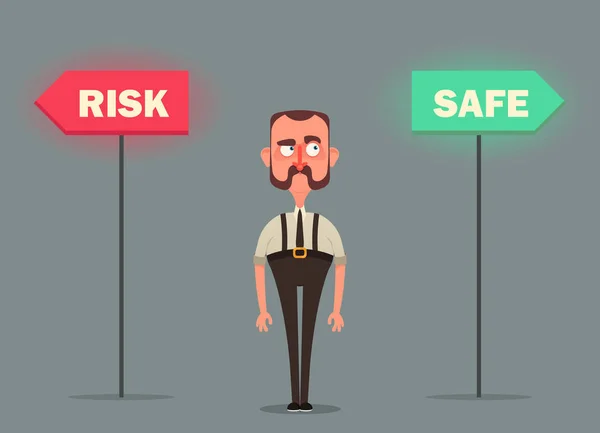 Γραφείο εργαζόμενος επιλέγοντας κινδύνου ή ασφαλής — Διανυσματικό Αρχείο