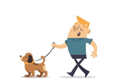  Adam köpeğiyle yürüyor.