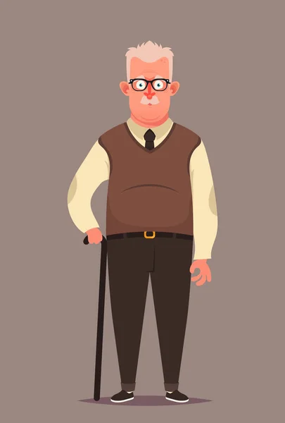 Hombre viejo con bastón — Vector de stock