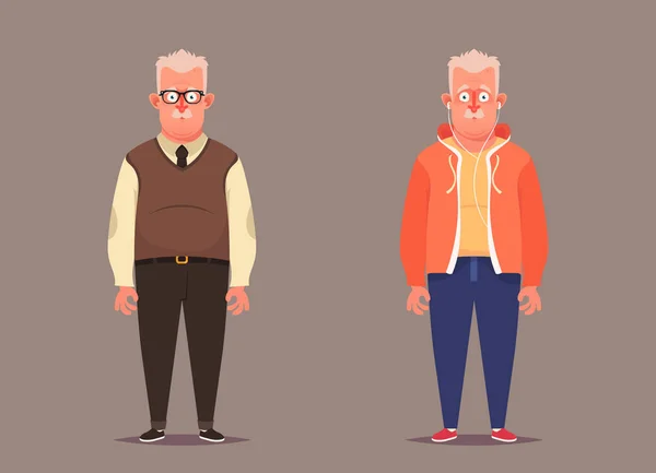 Viejo con dos trajes diferentes — Vector de stock