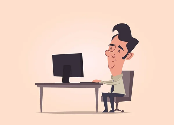 Pracownik biurowy, siedzi i pracy z komputerem — Wektor stockowy