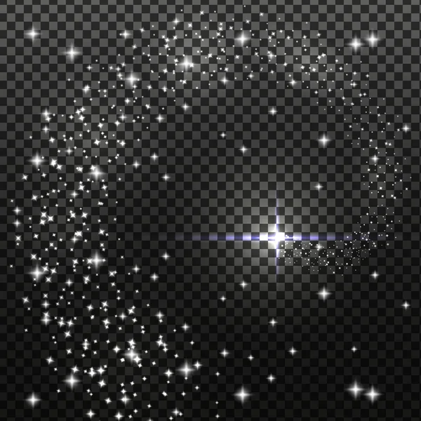 Glödande spår av silver gnistrande stjärna partiklar. — Stock vektor