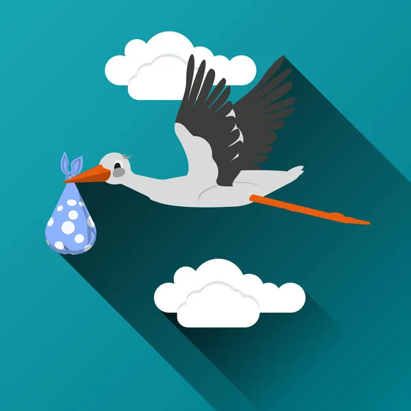 Flying stork with a bundle icon — Stock Vector
