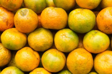 Taze mandalina süpermarkette satmaya hazır yığını