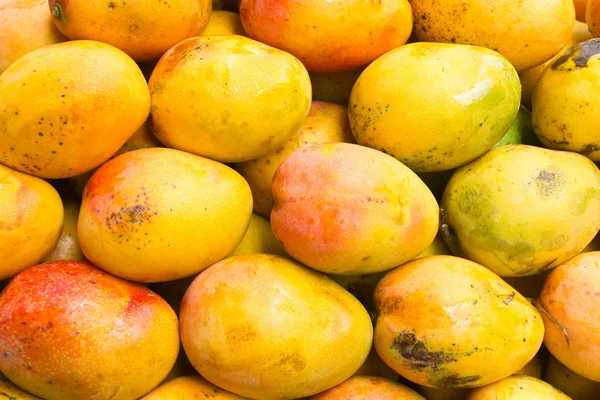 Montón de mangos frescos listos para vender en el supermercado - Mangifera indica — Foto de Stock