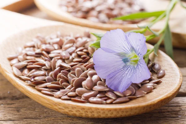 Flaxseed Its Flower Kitchen Table — Stock Photo, Image