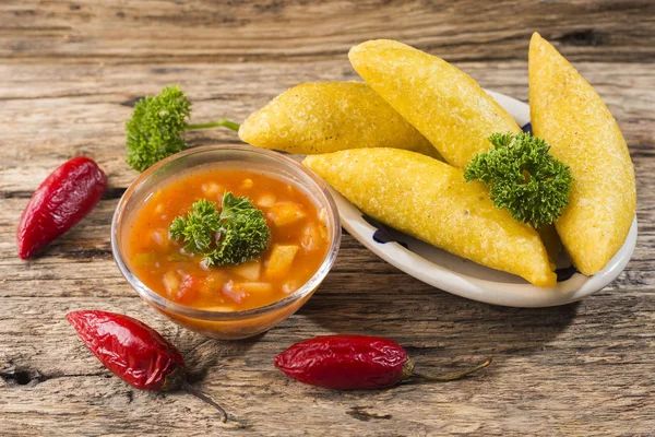 Empanadas Hot Sauce Traditional Colombian Food — Φωτογραφία Αρχείου