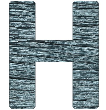 Alfabenin H harfi, mavi ahşap desenli.