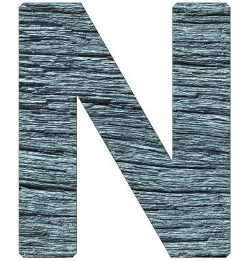 Alfabenin N harfi, mavi ahşap desenli.