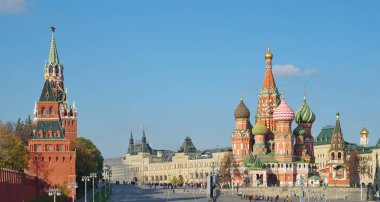 Görünümü Moskova Kremlin'e ve Aziz Basil Katedrali, Moskova, Rusya Federasyonu