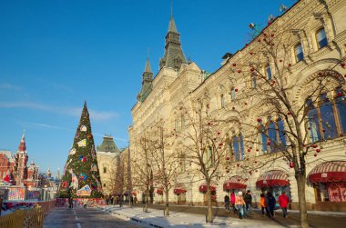 Tatil dekorasyon Kızıl Meydan, Moskova, Rusya