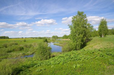 Manzara nehir ile bahar güneşli bir gün