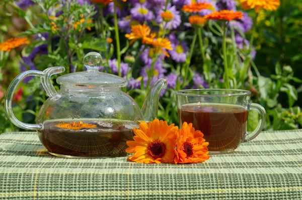 Tea with calendula and mint — Stock Photo, Image