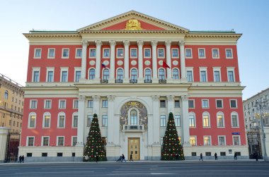  Moskova Belediye Binası yeni yıl, Moskova, Rusya Tverskaya Caddesi üzerinde Binası