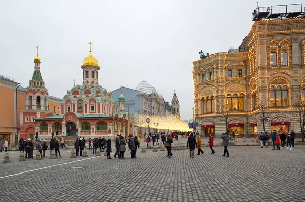 Moscow Russia December 2017 Christmas New Year Moscow Tourists Red — Stock Photo, Image