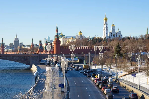 Moscou Rússia Janeiro 2018 Vista Inverno Aterro Kremlin Moskvoretskaya — Fotografia de Stock