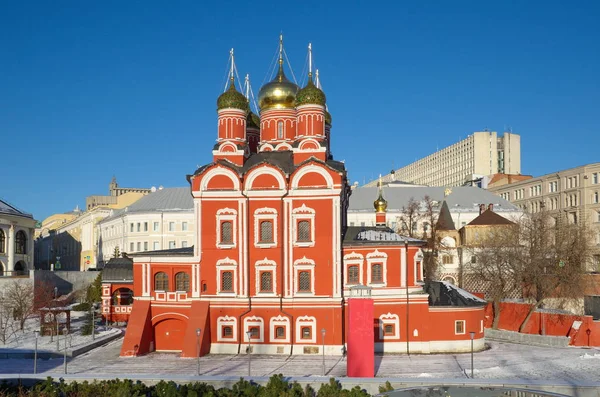 Взимку Вид Ландшафту Парк Zaryadye Собор Ікони Божої Матері Знак — стокове фото