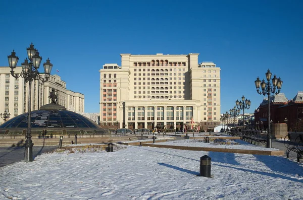 Moscou Rússia Janeiro 2018 Vistas Praça Manezhnaya Hotel Quatro Estações — Fotografia de Stock