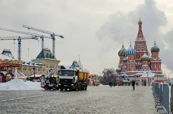 Moscú Rusia Febrero 2018 Eliminación Nieve Después Fuertes Nevadas Centro — Foto de Stock