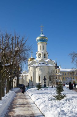 Sergiev Posad, Moscow region, Rusya Federasyonu - 27 Şubat 2018: Kutsal Trinity-St Sergius Lavra Sergiev Posad. Kilise Kutsal Ruh'un kökenli
