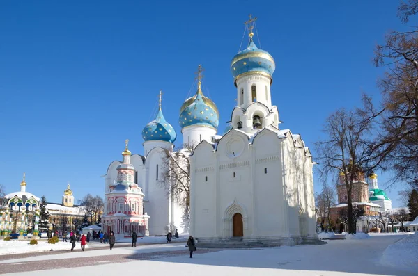 俄罗斯莫斯科地区修道院沙德还 2月27日 圣三位一体圣谢尔盖亚历山大涅夫斯基 圣灵教会 东正的大教堂和教堂的假定井 — 图库照片