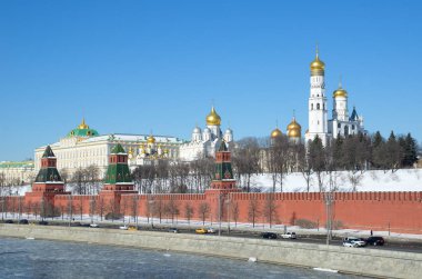 Moskova Kremlin ve Kremlin setin erken baharda, Moskova, Rusya Federasyonu