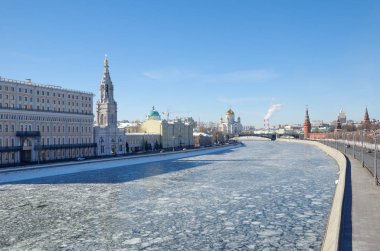 View of Sofiyskaya and Kremlin embankments on a Sunny spring day. Moscow, Russia