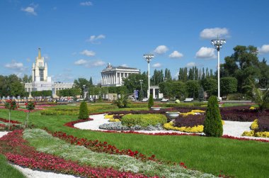 Moskova, Rusya - 14 Ağustos 2018: Vdnh 'de güzel manzara tasarımı. Pavilionlar. Hayır. 59 