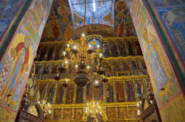 Yaroslavl, Rusya - 25 Temmuz 2019: Peygamber Elijah tapınağının iç dekorasyonu