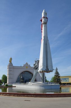 Moscow, Russia - may 20, 2019: A copy of the Vostok space rocket at pavilion  34 
