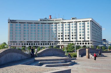 Moskova, Rusya - 31 Ağustos 2017: Dört yıldızlı Radisson Slavyanskaya Oteli