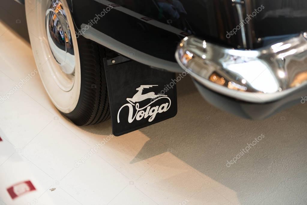 Liner close up. Executive Soviet retro car Volga GAZ-21 60s, the exhibition at GUM on Red Square, Moscow 2014