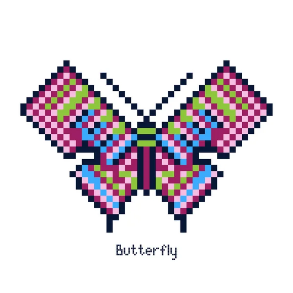 Ein Bunter Schmetterling Stil Der Pixelkunst — Stockvektor