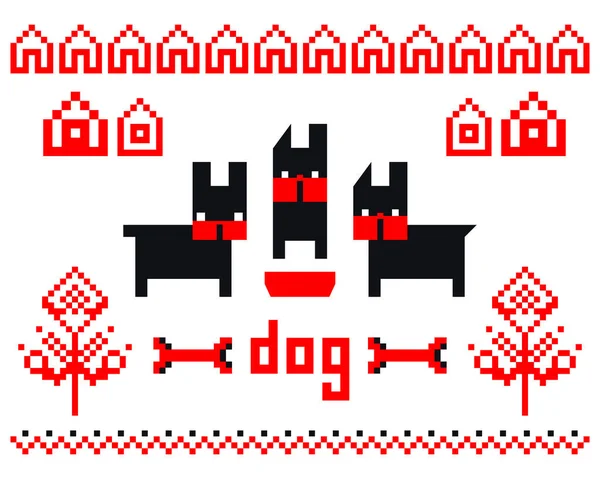 French Bulldog Pattern Pixel Art Style — Stock Vector
