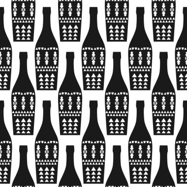 Tertemiz siyah beyaz arka plan ve desenli şişeler