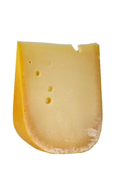 Skiva av gamla Amsterdam ost isolerade — Stockfoto