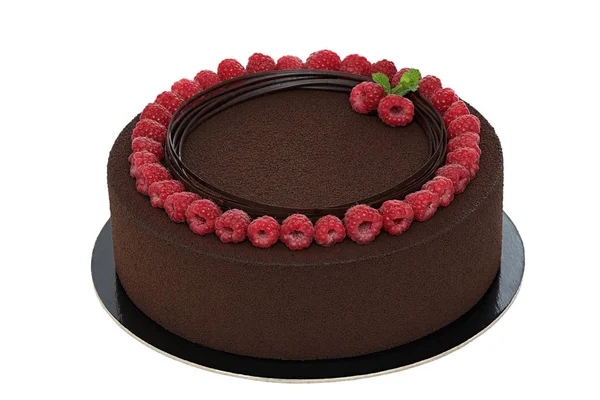 Mousse di cioccolato torta decorata con lamponi — Foto Stock