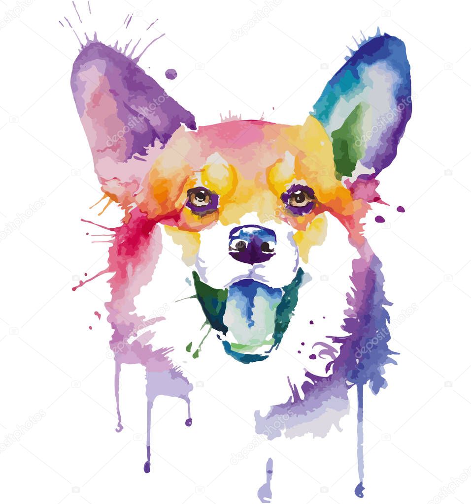 Colored portrait of dog in pop art technique 