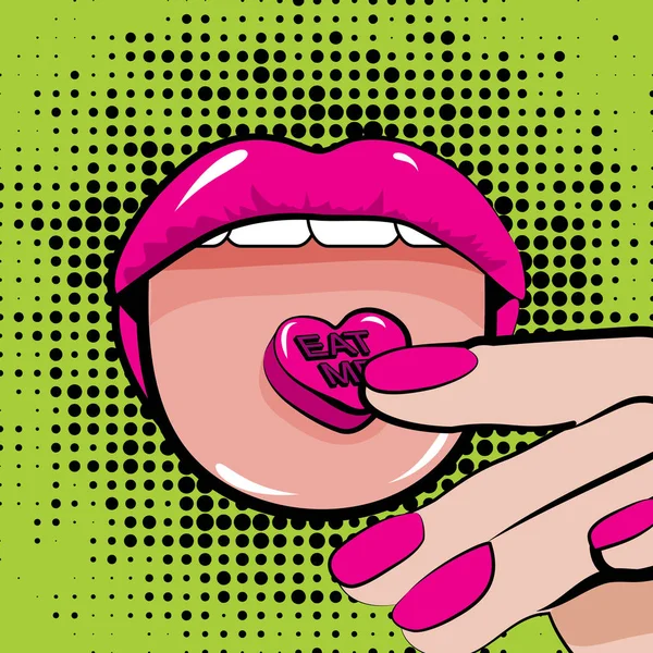 Pop arte mujer labios — Vector de stock