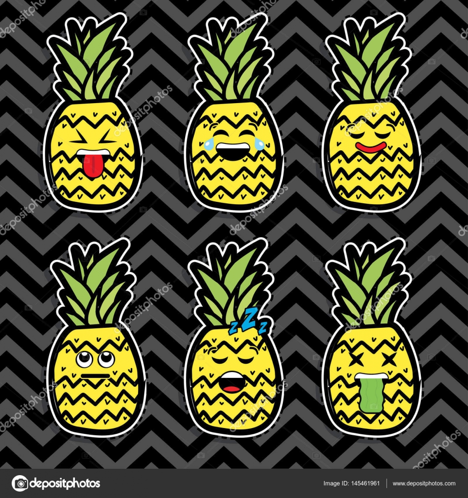 Pop art fashion PINEAPPLE EMOJI stickers. — Stock Vector © Gal_Amar
